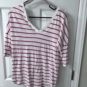 Express White and Red Striped Long Sleeve Top